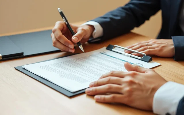 Deux personnes examinant un dossier administratif lors d'un rendez-vous d'accompagnement