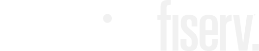 White logo with the text "ccv from fiserv." on a transparent background.