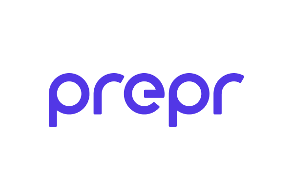 The image shows the word "prepr" in lowercase letters, written in a bold, purple font on a white background.