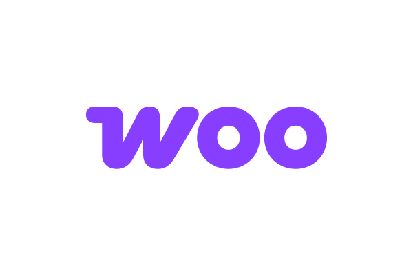 The word "WOO" in bold purple letters on a white background.