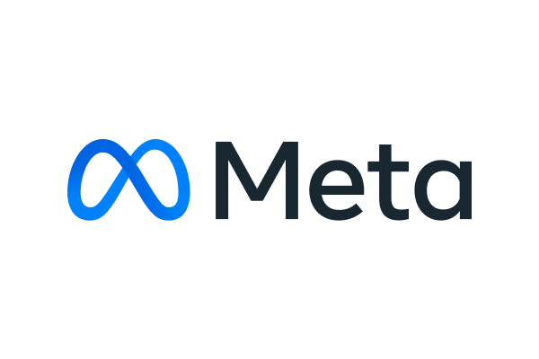 Blue infinity symbol with the word "Meta" in black text beside it, representing the Meta logo on a white background.