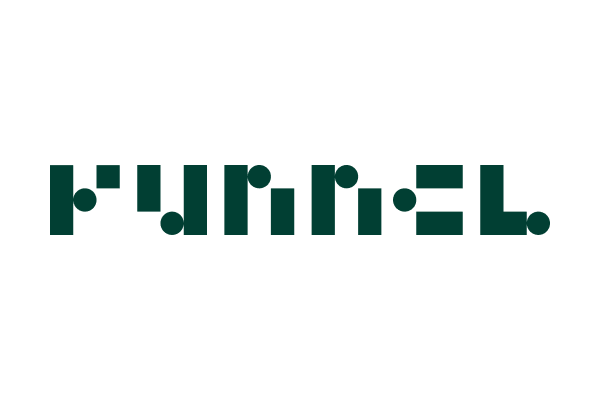 The word "funnel" in stylized, dark green geometric text on a white background.