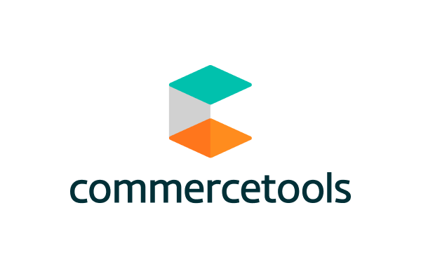 Commercetools logo featuring a stylized "C" with teal, gray, and orange geometric shapes above the word "commercetools."