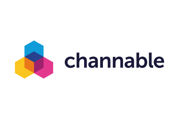 Hexagonal logo in blue, yellow, pink with "channable" text in dark blue on the right.