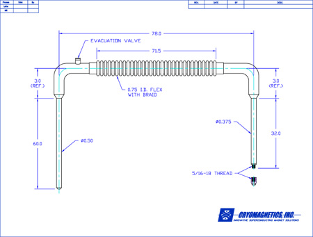 Cryomagnetics liquid helium transfer line side view