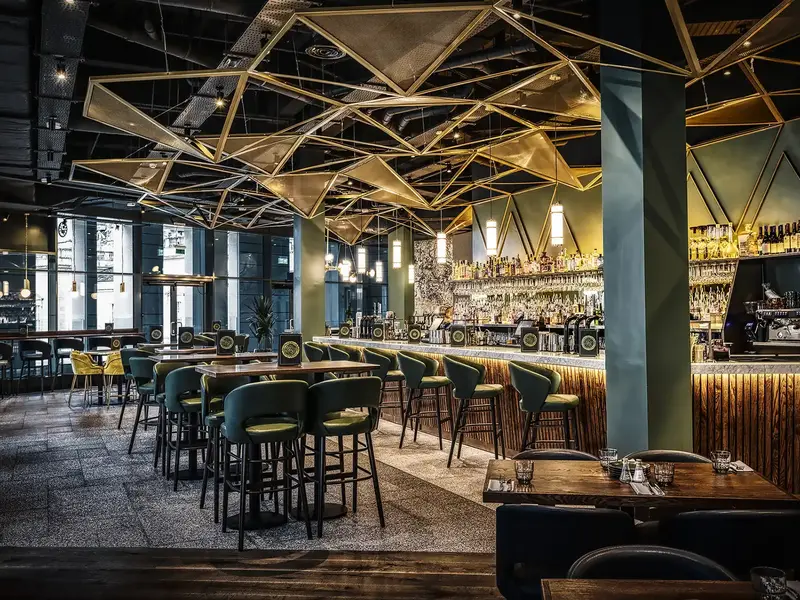 Horizon Air Barstool installed in a hospitality interior