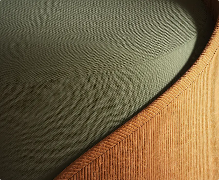 Green seat cushion and textured orange chair upholstery