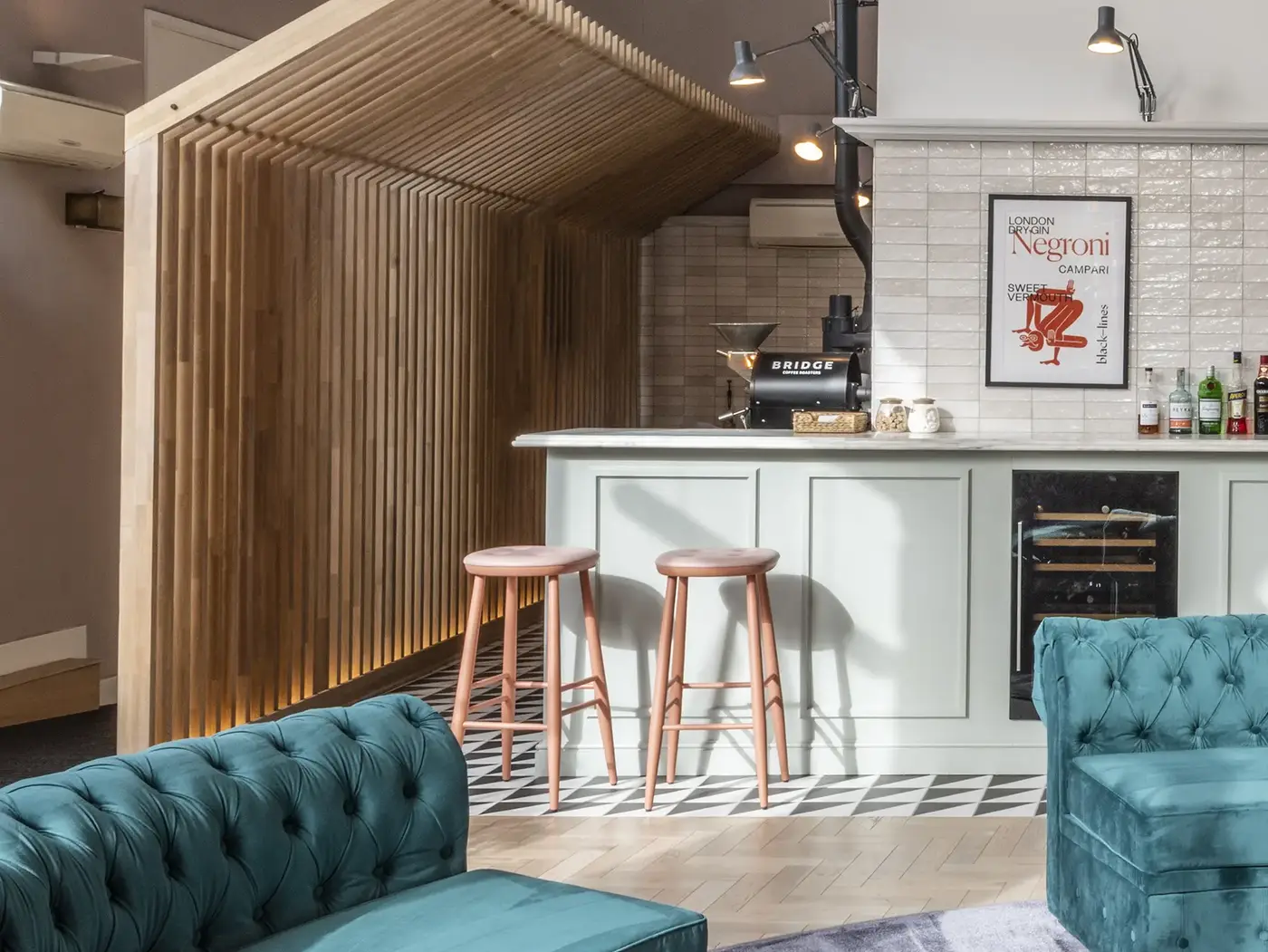 Parlour Studio Stool installed in a hospitality interior