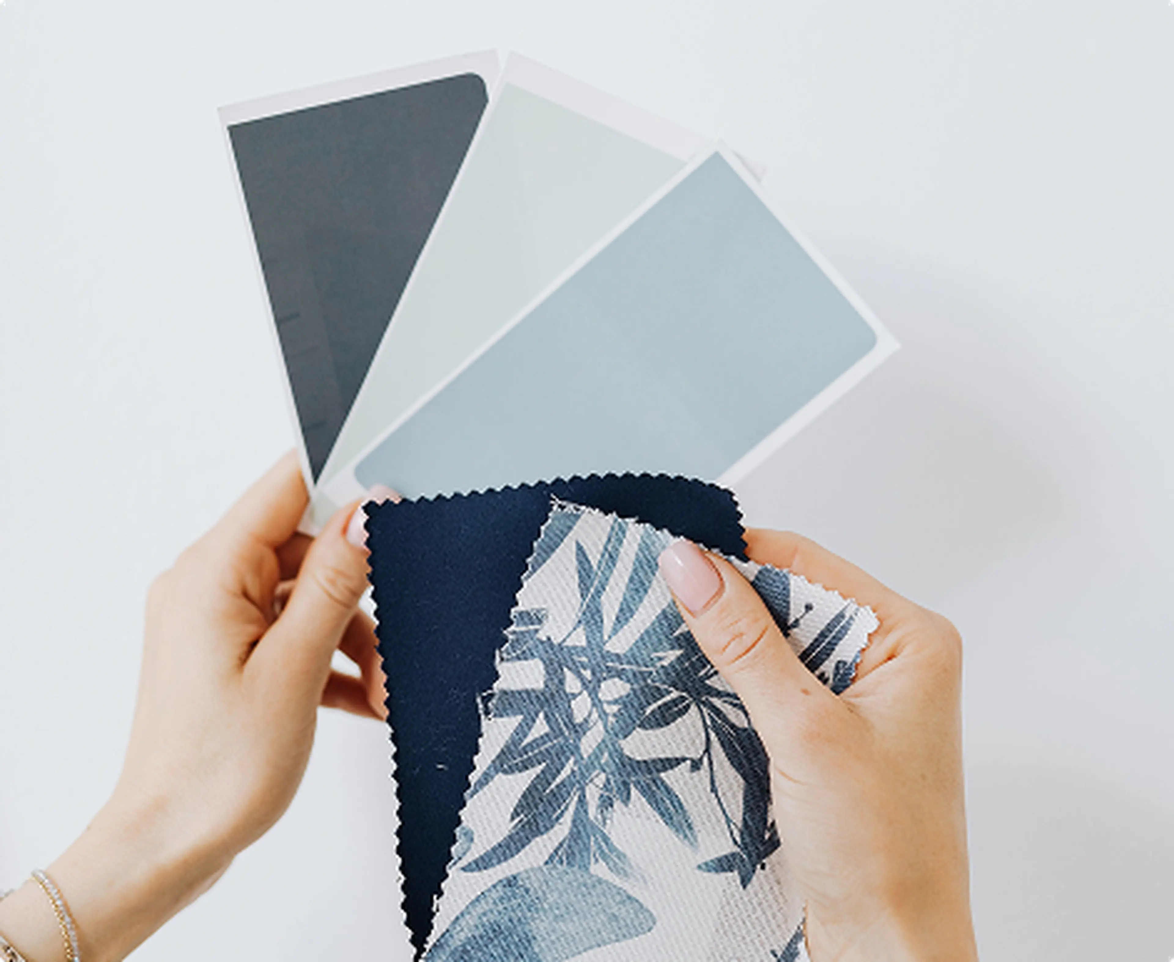 Comparing upholstery fabric swatches and colour samples