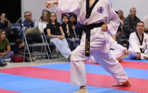 Alumno juvenil de Taekwondo ejecutando poomsae en Cumbres