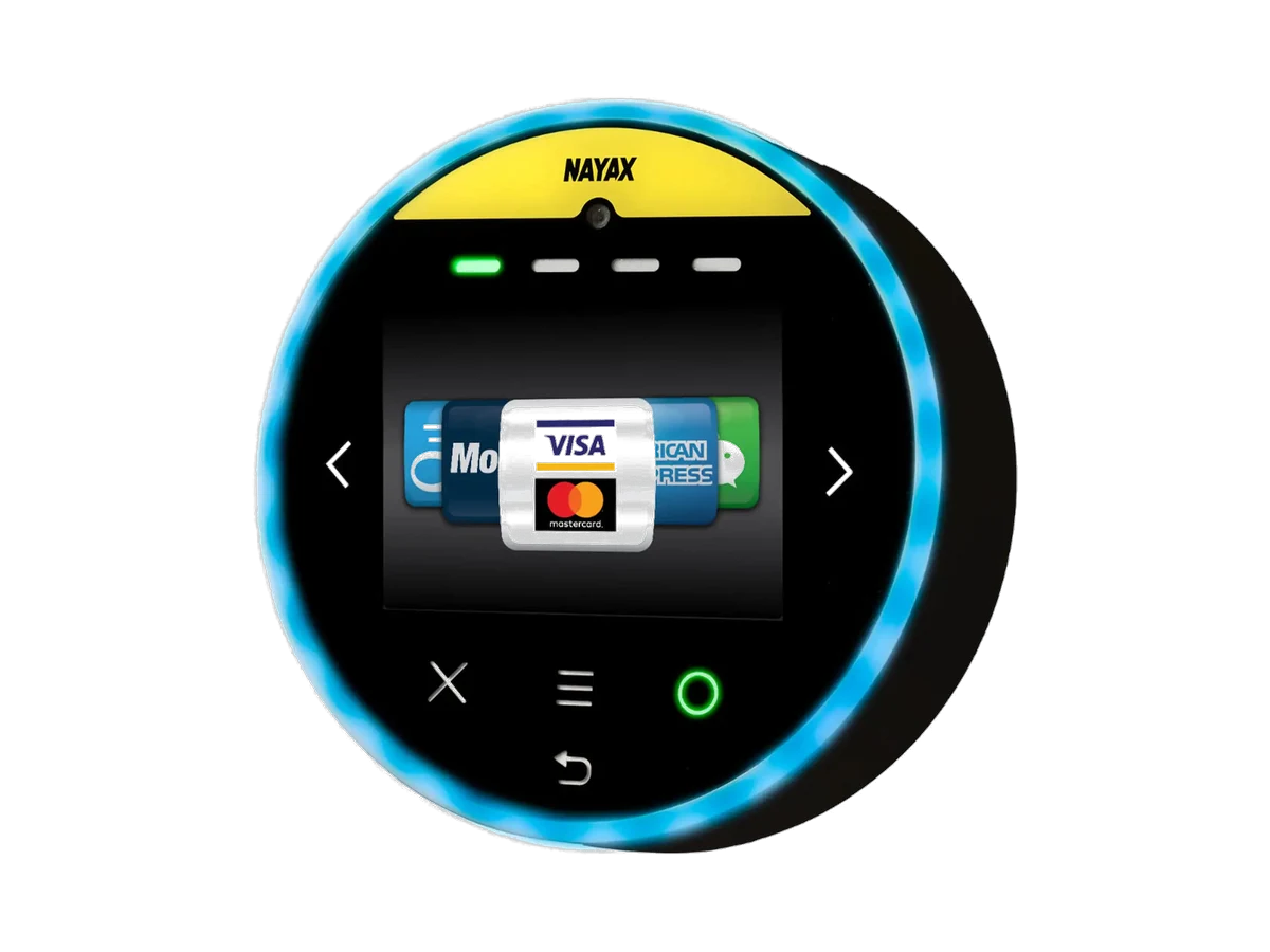 Nayax Onyx betaalterminal met kleurentouchscreen en contactloos-ring