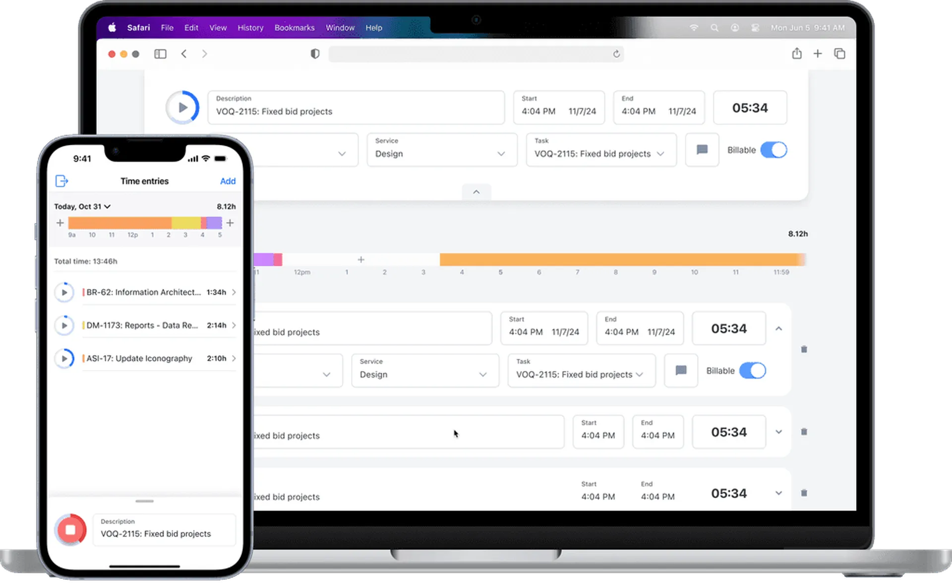 Voqara time tracking interface
