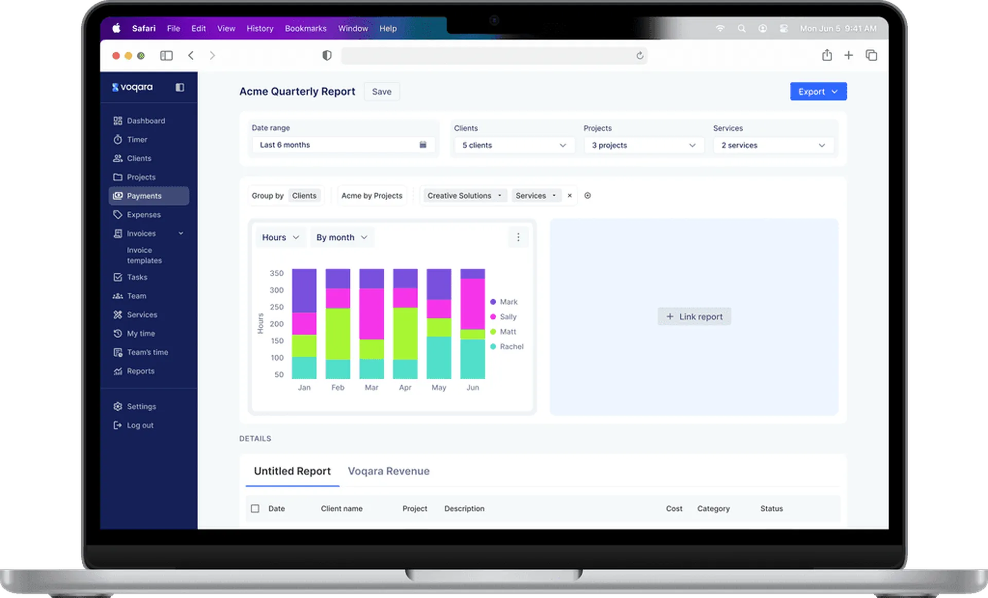 Voqara reports interface