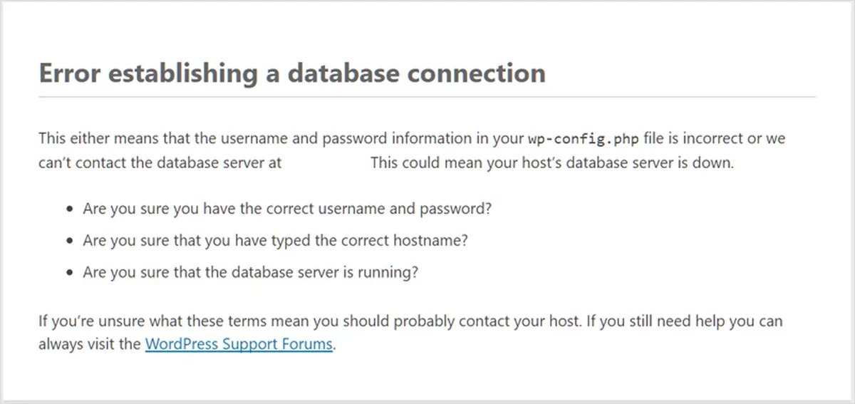 Error establishing database connection
