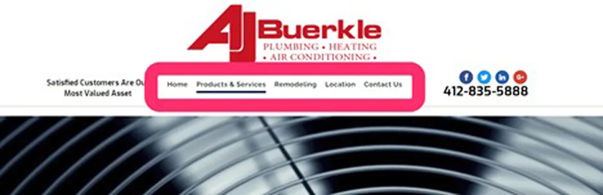 Plumbing Website Design Navigation