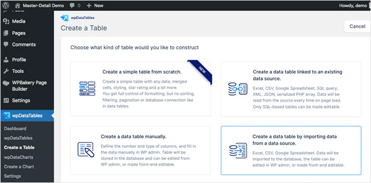 Additional wpDataTables features