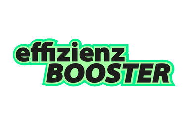 Wörter „Effizienz BOOSTER “ in grüner Schrift