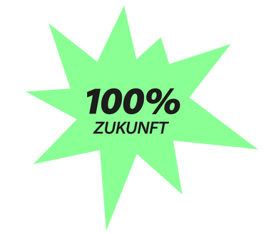 Grüner Stern mit Text "100 Prozent Zukunft"