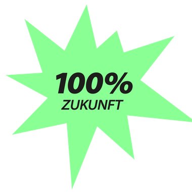 Grüner Stern mit Text "100 Prozent Zukunft"
