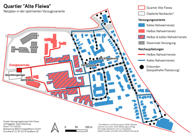 Karte zeigt Netzplan in der Vorzugsvariante für das Quartier Alte Fleiwa