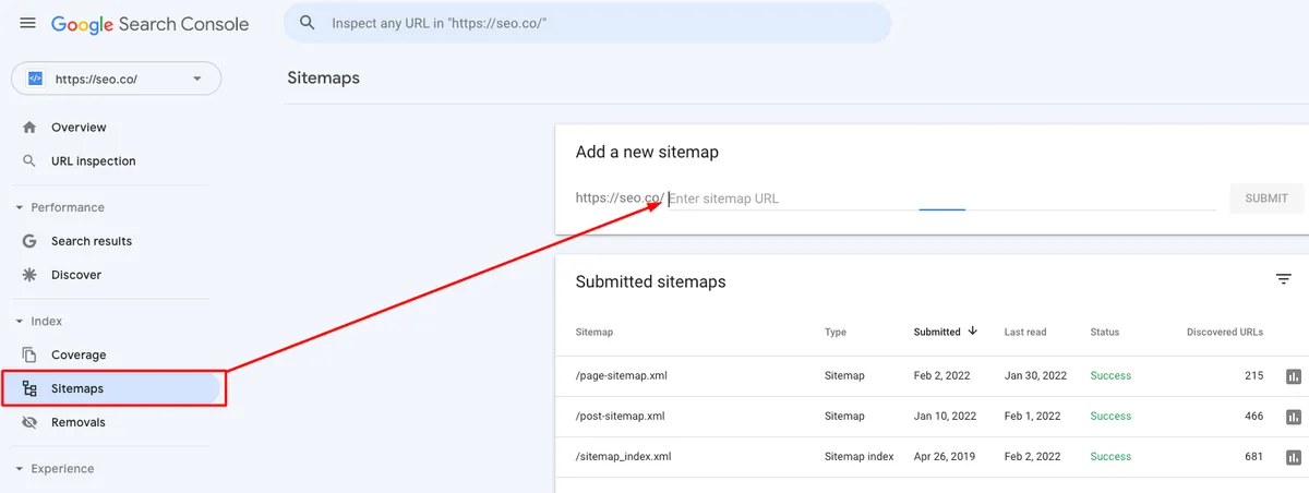 Submit sitemap to google search console