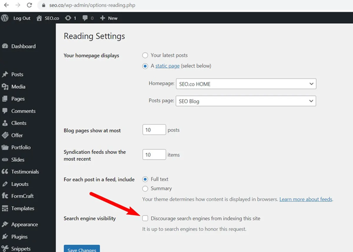 WordPress Settings - Blocking Google to index the site
