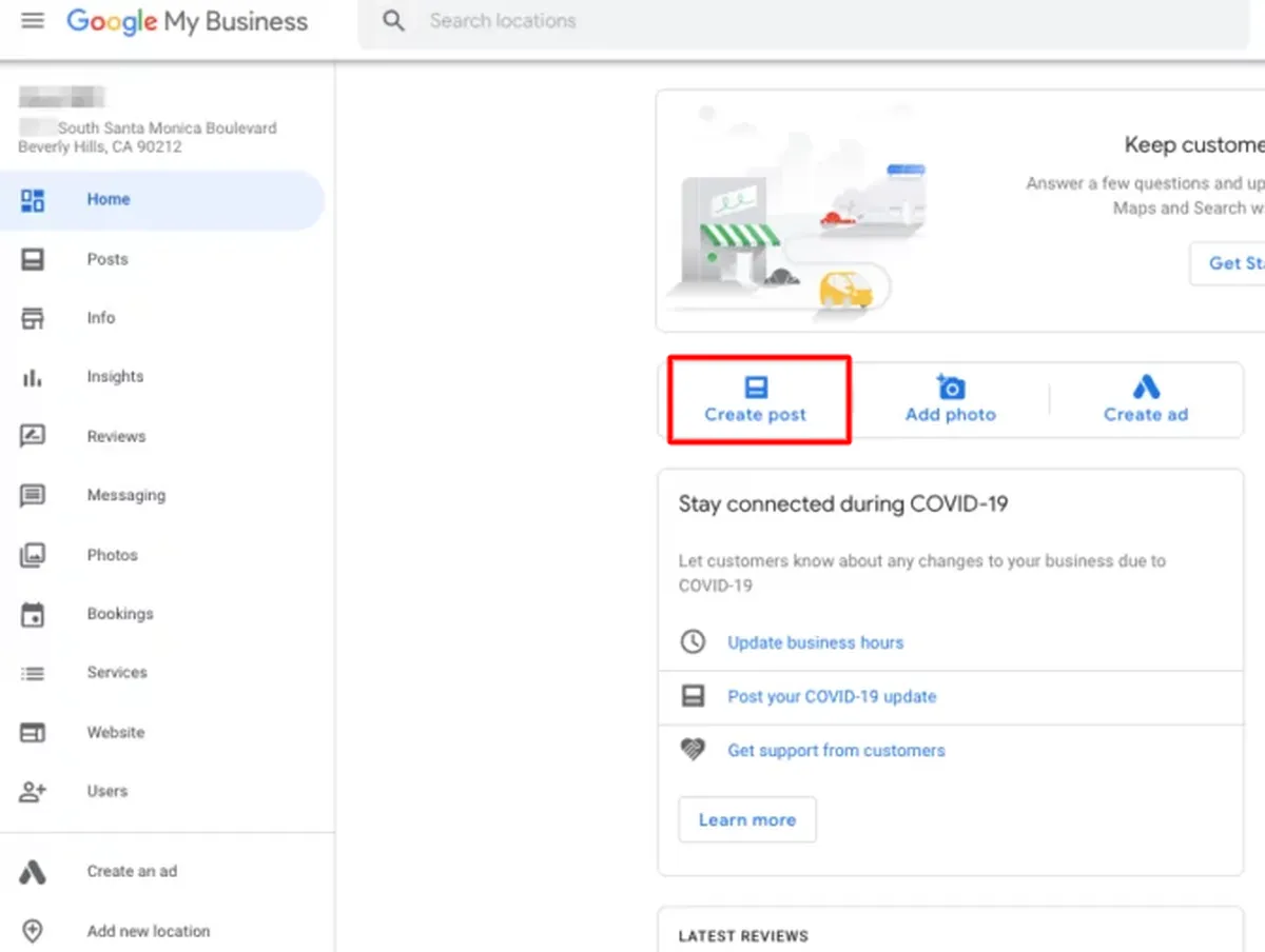 Share a post on google my business