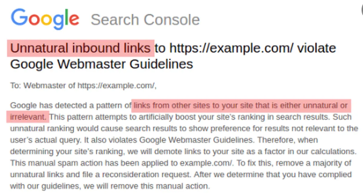 Google penalty action unnatural links