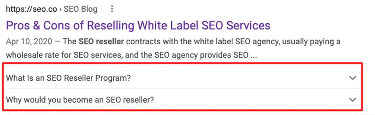 rich snippets example SEO