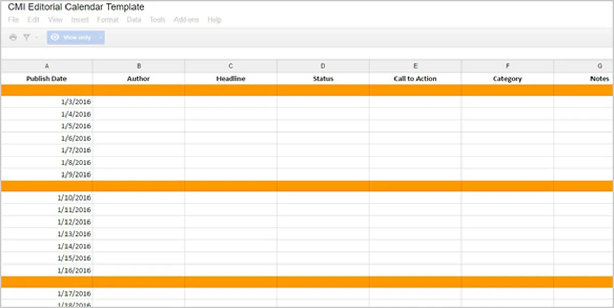 CMI editorial calendar template