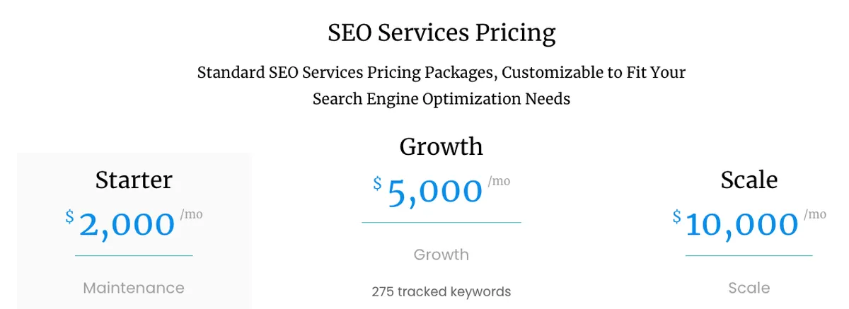 pricing options for a new SEO business