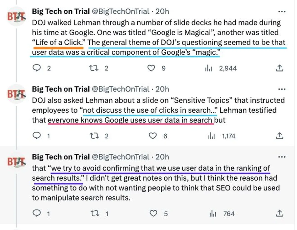 DOJ google SEO factors 