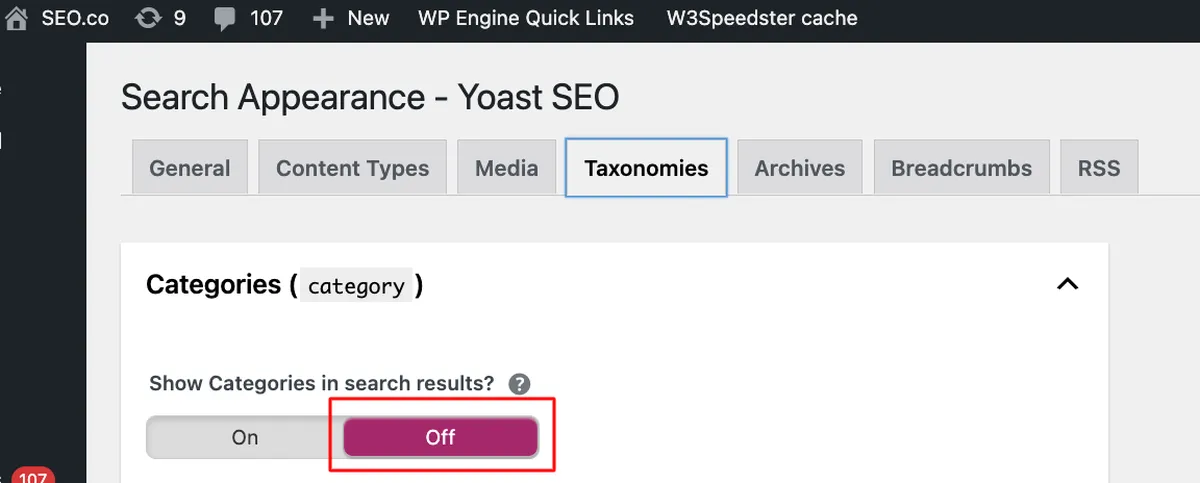 Yoast sitemap category feature off
