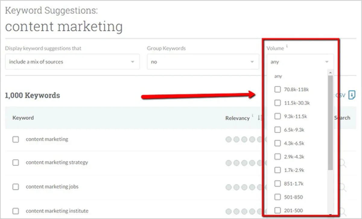 search volume filter