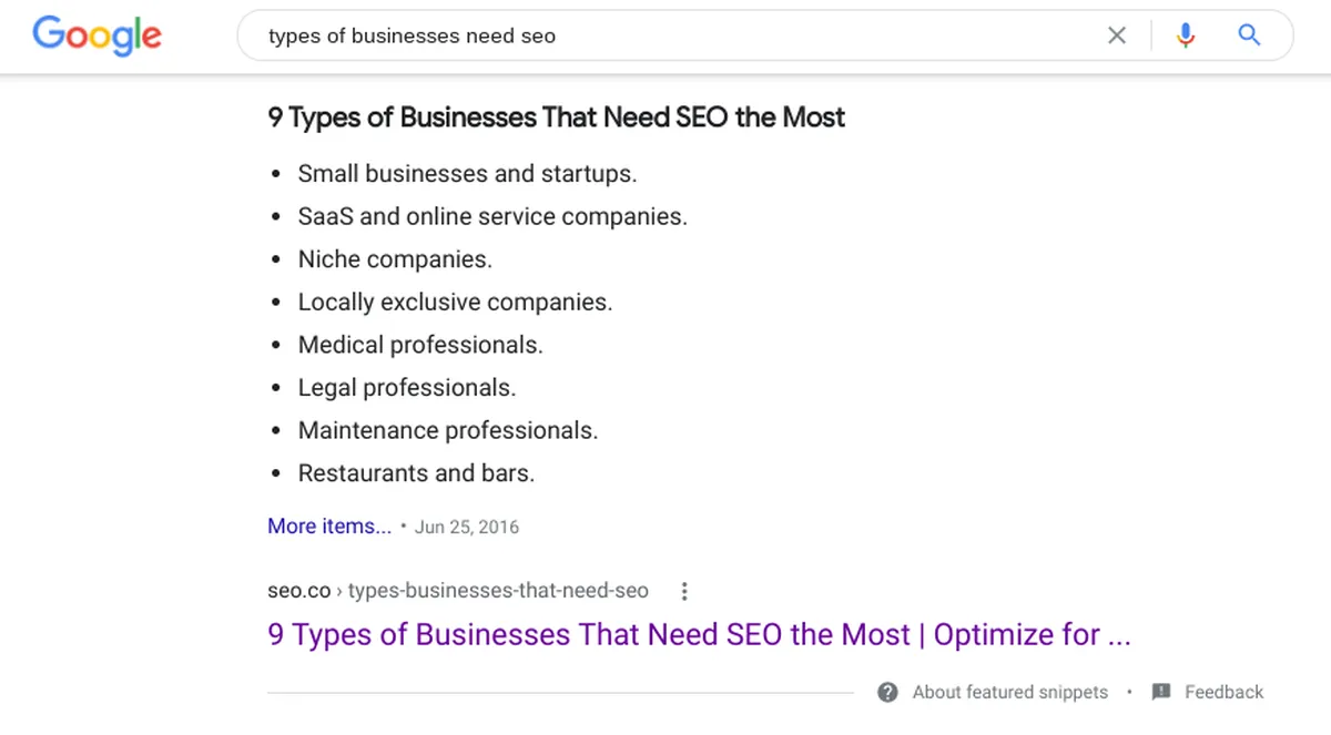 Featured snippet schema markup