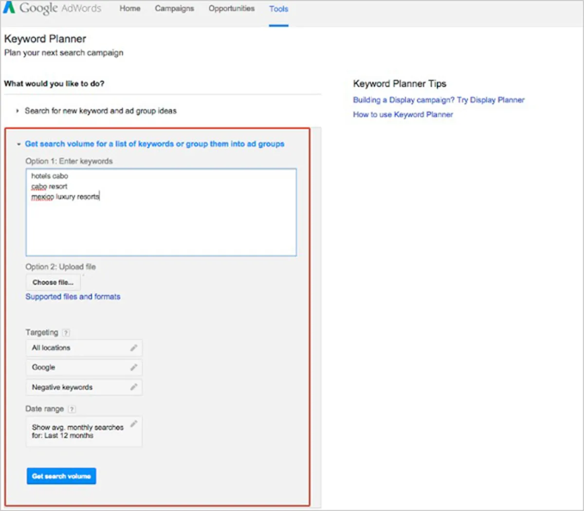 search volume keyword planner