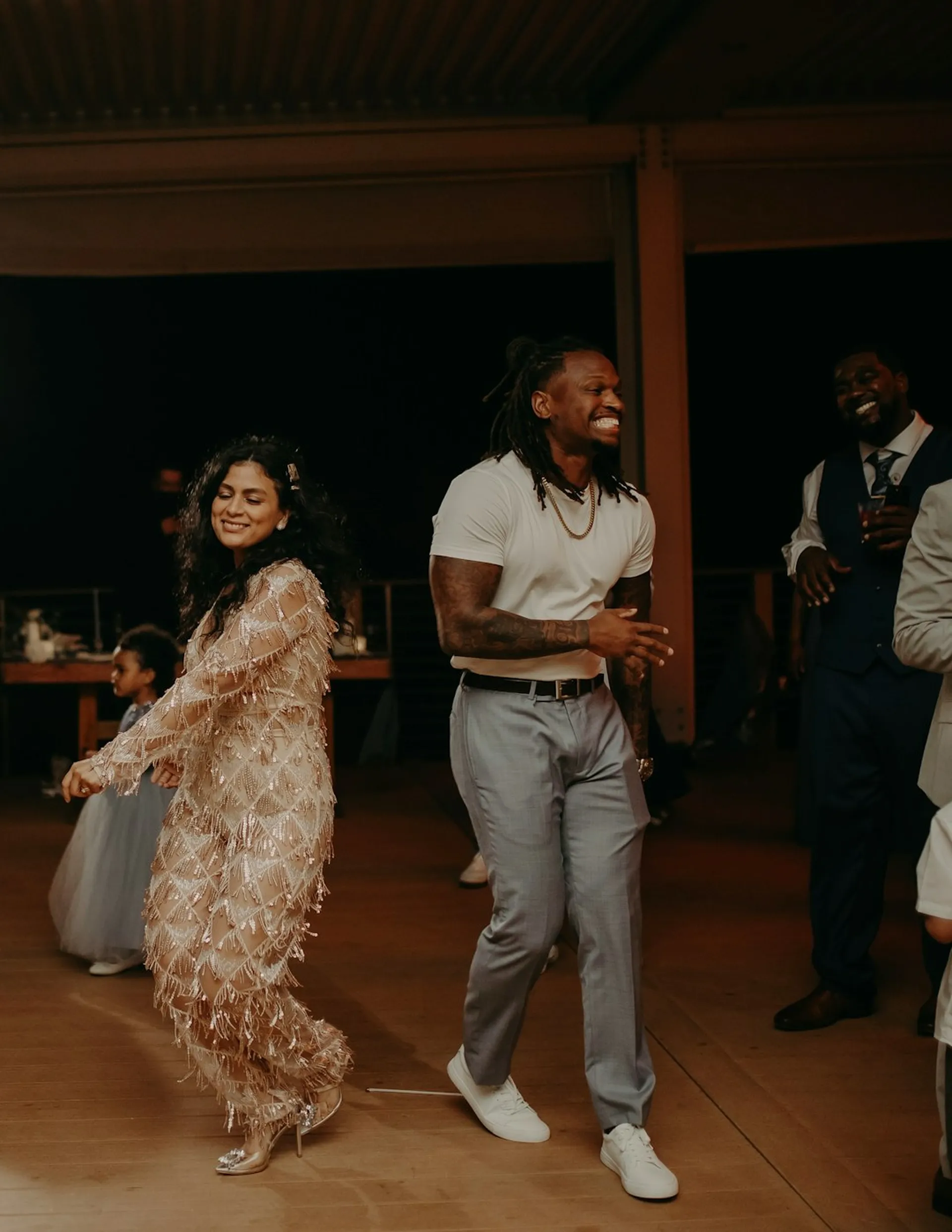 Guests dancing at a wedding reception