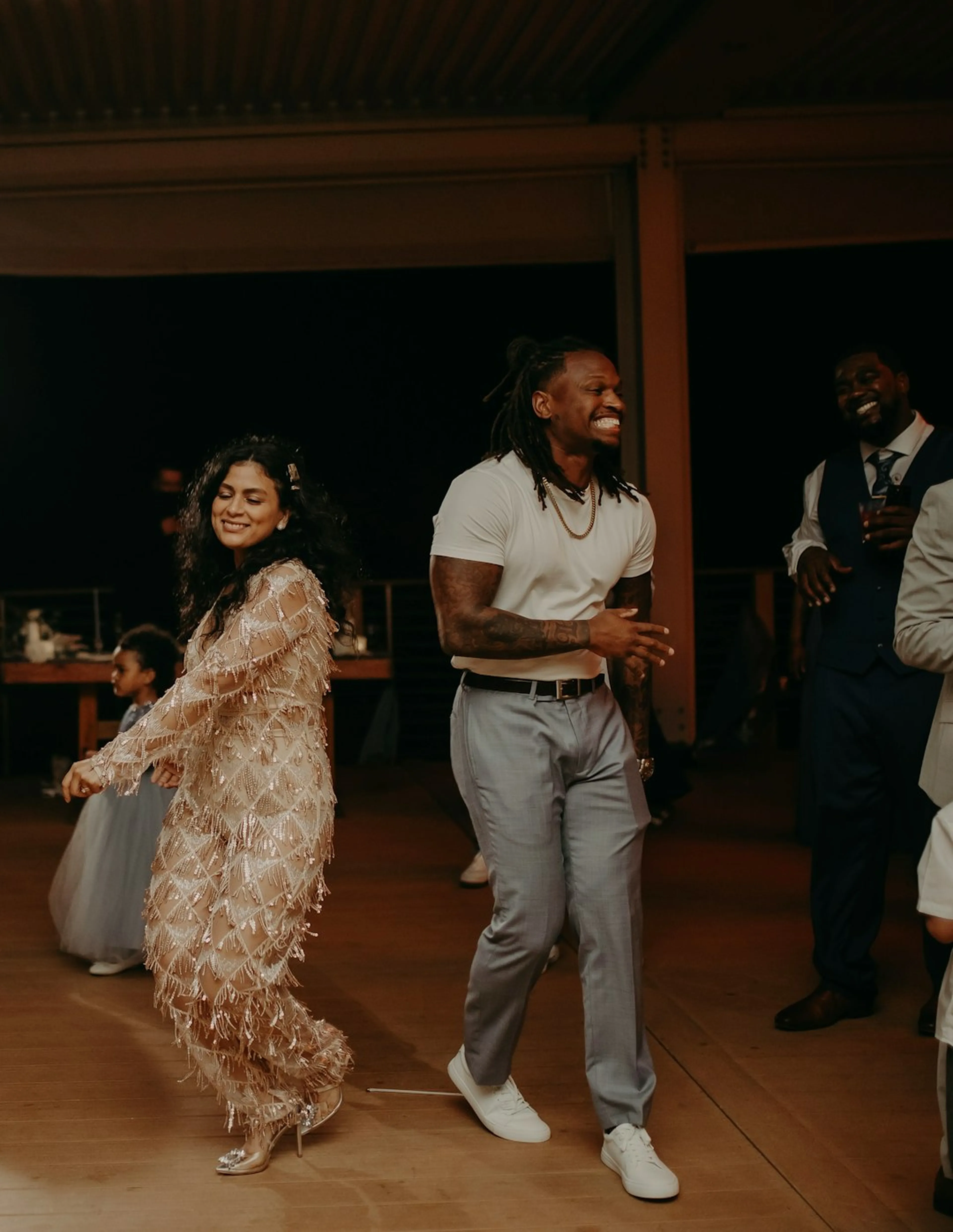 Guests dancing at a wedding reception