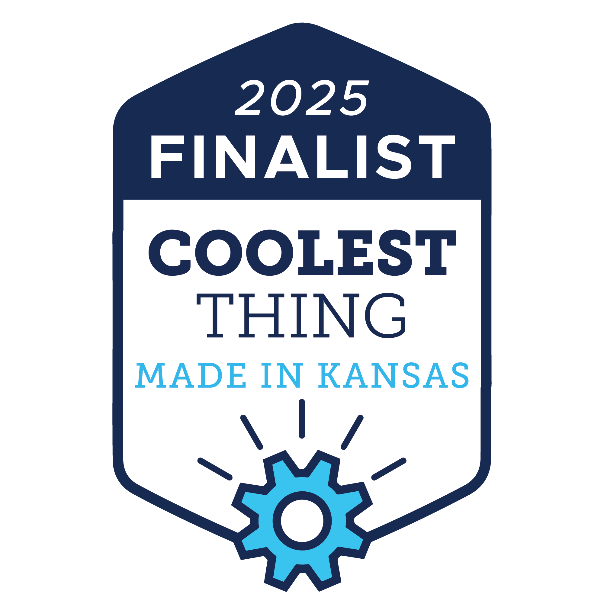 2025 Coolest Thing Made in Kansas finalist badge. 2025 finalist badge for the Coolest Thing Made in Kansas contest.