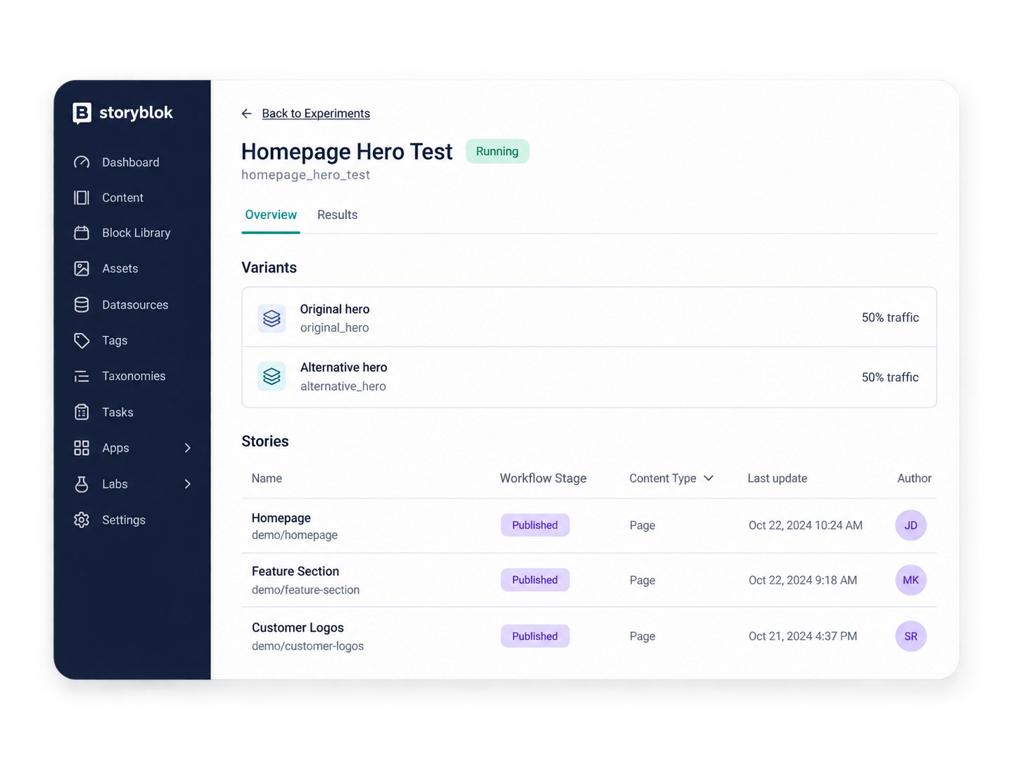 Storyblok dashboard showing a 