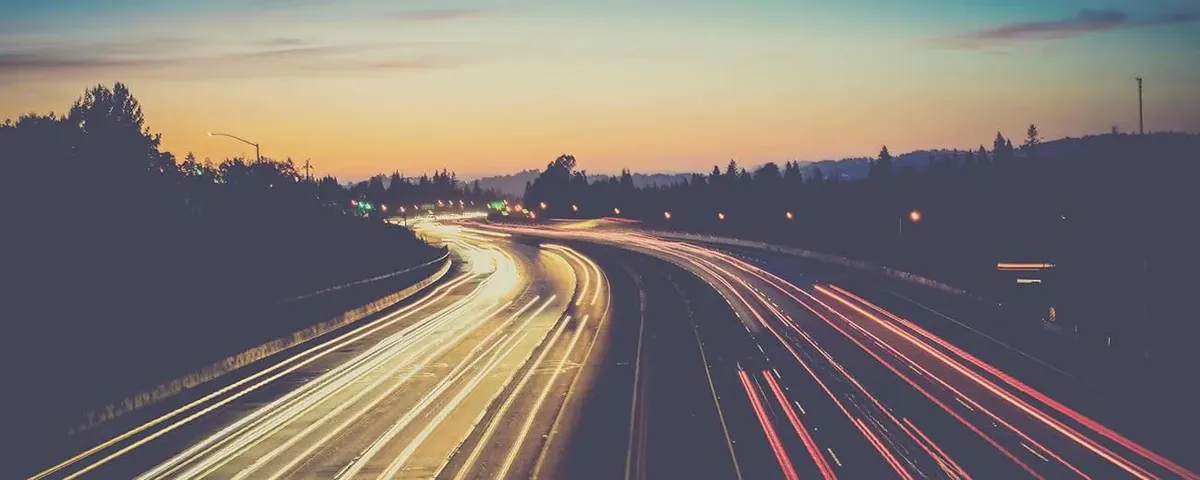 Road lights and sunset