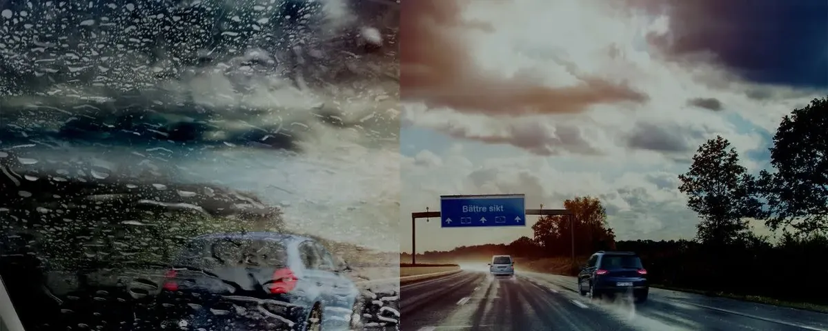 Two views of rain on road