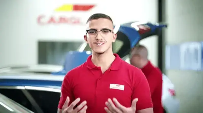 Staff man showing hands