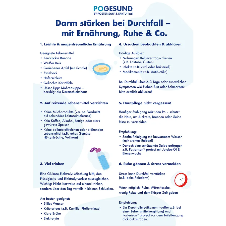 Darm stärken bei Durchfall: die wichtigsten Tipps als PDF.