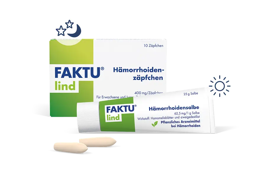 FAKTU® lind TherapieDuo: FAKTU® lind Hämorrhoidenzäpfchen 10 Stück +  Hämorrhoidensalbe 25 g Salbe