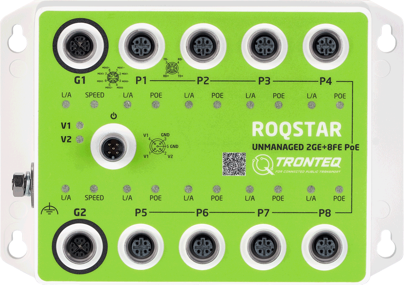 ROQSTAR 2GE+8FE M12 Unmanaged Gigabit PoE Switch 006-130-116