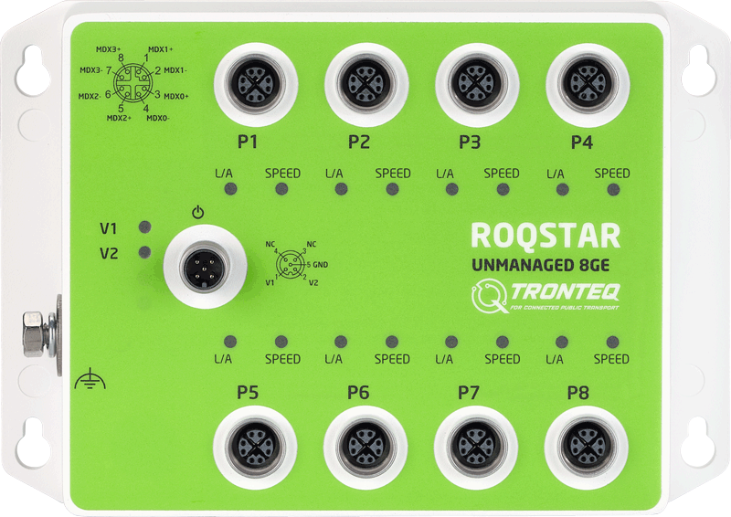 ROQSTAR 8-Port M12 Unmanaged Gigabit Ethernet Switch 006-130-105