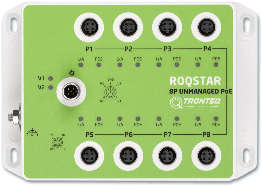 ROQSTAR 8-Port M12 Unmanaged Ethernet PoE Switch 006-130-106
