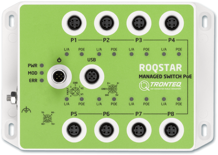 ROQSTAR 8-Port M12 Managed Fast Ethernet PoE Switch 006-130-119