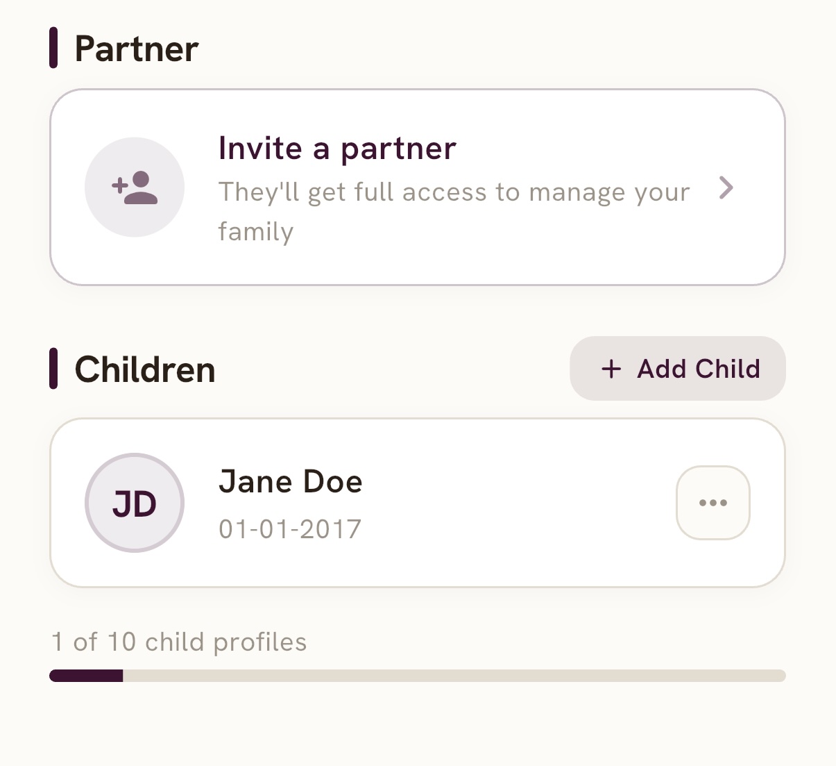 Image of the Bimble App child profile